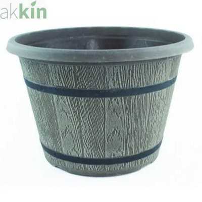 Cask Planter With Band 25Cm Driftwood Effect from B&Q