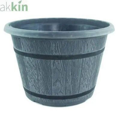 Cask Planter With Band 30Cm  Grey from B&Q