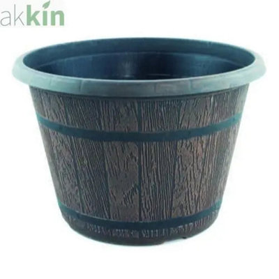 Cask Planter With Band 41Cm Chestnut Effect from B&Q