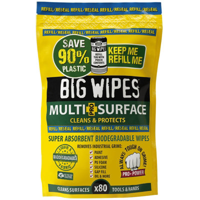 Big Wipes Multi-Surface Pro+ Bio 80 Wipes Refill Pouch Eco-Friendly Cleaning from B&Q