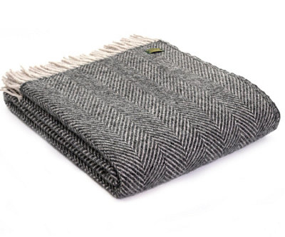 Tweedmill Herringbone Charcoal & Silver 100% Wool Throw from B&Q