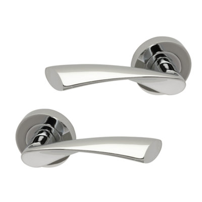 Intelligent Hardware - Internal Door Handle - Pair - Lever On Round Rose - Zeta - Polished Chrome