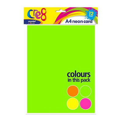 A4 Neon Card 12 Pack Bright Coloured Craft Card Sheets Art School Projects - Image 4