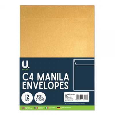 B&Q -  12 Manila C4 Envelopes Pack Key Features 12 Pack C4 Envelopes For Sending A4 Documents Flat Without Folding Peel Seal Closure