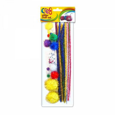 Cre8 Glitter Craft Set Pom Poms Pipe Cleaners Wobbly Eyes Kids Art Kit - Image 4