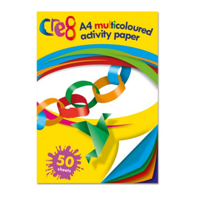 B&Q -  50 Multi Coloured A4 Activity Paper Pack A4 Multi Coloured Activity Paper Pack Of 50 Vibrant Coloured Sheets Lightweight 80Gsm