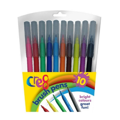 B&Q -  10 Brush Felt Tip Pens Pack Vibrant 10 Colour Set Includes A Range Of Bright Colours For Colouring And Creative Projects Flexible