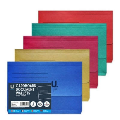 B&Q -  5 350mm X 244Cm Cardboard Document Wallets Assorted A4 Document Storage For Organising Standard A4 Papers Durable Cardboard Design