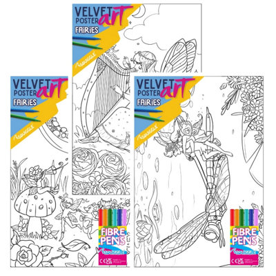 B&Q -  Fairies Velvet Poster Art Fibre Pens Assorted Magical Designs Features Enchanting Fairy Illustrations For Creative Colouring Fun