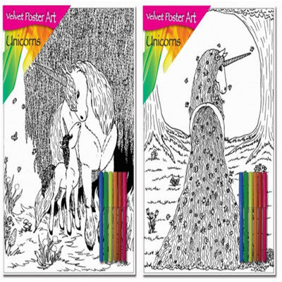 Squiggle Velvet Unicorn Colouring Poster 38x25cm Pens Included Art Set - Image 4