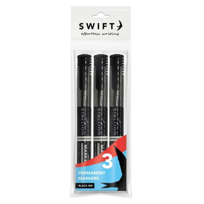Pack of 3 Black Permanent Markers - Image 3