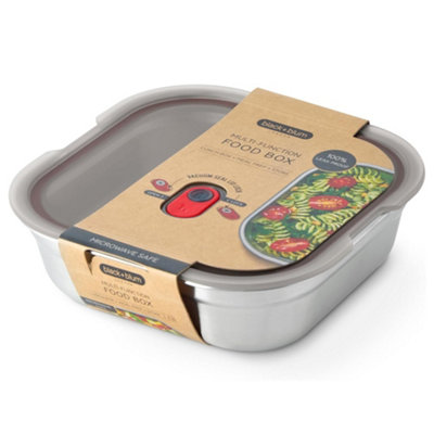 Black + Blum Black+Blum Microwavable Steel Multifunction Meal Prep Square Box SmallGrey from B&Q