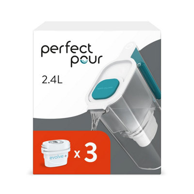B&Q -  Perfect Pour 2.4L Water Filter Jug & 3 Evolve+ Filter (3 Month Pack)