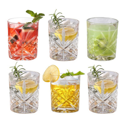 Tumbler Set Of 6 Crystal Cut Pattern Glass 300Ml Heavy Base Drinks Cocktails from B&Q