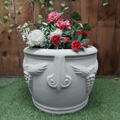 Grape Patterned Sandstone Planter Pot