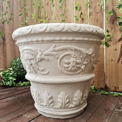 Large Greek Patterned Sandstone Planter Pot from B&Q