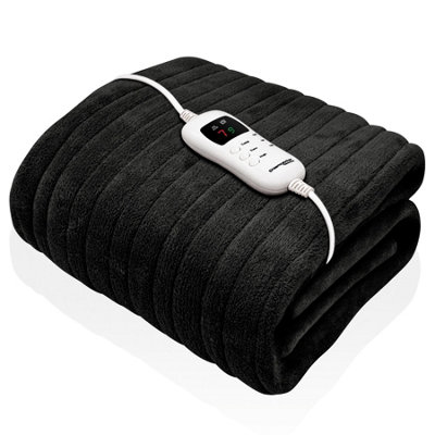 Dreamcatcher Deluxe Electric Throw Heated Double Over Blanket Soft Fleece Variable Heat & Timer Settings Black