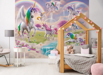 B&Q -  Magical Unicorn Multicolour Smooth Wallpaper Mural 8Ft High X 10Ft Wide