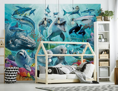 B&Q -  Under The Sea Multicolour Smooth Wallpaper Mural 8Ft High X 10Ft Wide