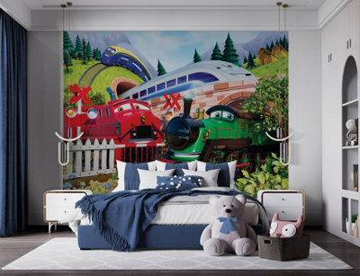 B&Q -  Train Adventure Multicolour Smooth Wallpaper Mural 8Ft High X 10Ft Wide