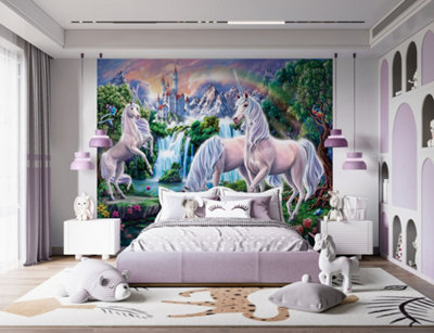 B&Q -  Unicorn Paradise Multicolour Smooth Wallpaper Mural 8Ft High X 10Ft Wide