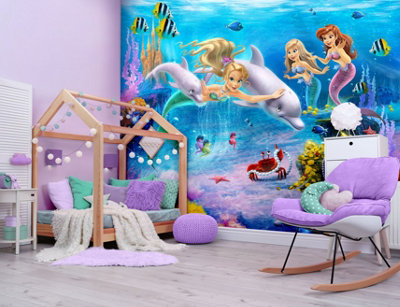 B&Q -  Magical Mermaids Multicolour Smooth Wallpaper Mural 8Ft High X 10Ft Wide