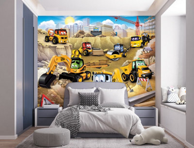 B&Q -  My First Jcb Multicolour Smooth Wallpaper Mural 8Ft High X 10Ft Wide