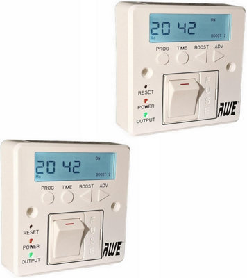 B&Q -  2 X 7-Day Digital Fused Timer Spur Electric Heating Immersers Towel Rails Lighting 5Yr Warranty & Lit Display 2000Hrs Memory
