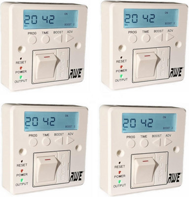 B&Q -  4 X 7-Day Digital Fused Timer Spur Electric Heating Immersers Towel Rails Lighting 5Yr Warranty & Lit Display 2000Hrs Memory