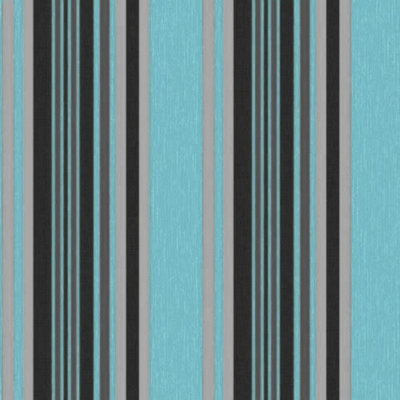 Luxury Marrakech Stripe Wallpaper Teal Black Silver Textured Embossed Vinyl - Image 4