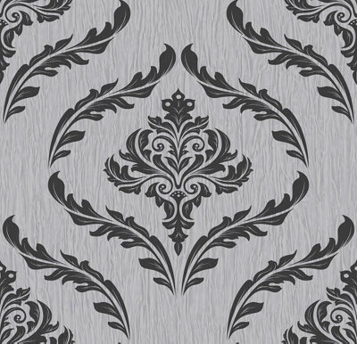 Debona Black/Silver Luxury Crystal Damask & Wallpaper 9032