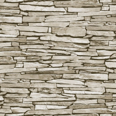 Rasch Natural Grey Brick Dry Stone Wall Effect Realistic Wallpaper Debona 1275 from B&Q