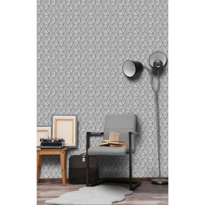 Modern 3D Effect Metallic Shiny Futuristic Wallpaper Silver Grey Juniper Debona - Image 4