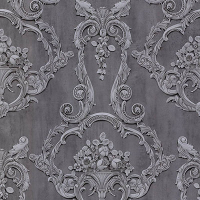 Debona Grosvenor Floral Damask Anthracite Wallpaper 6215 from B&Q