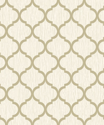 Debona Crystal Trellis Wallpaper / 8898 Ivory/Gold