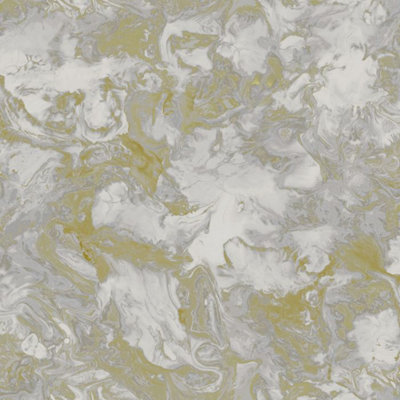 Yellow Liquid Marble Metallic Wallpaper Washable Debona Paste The Paper - Image 4
