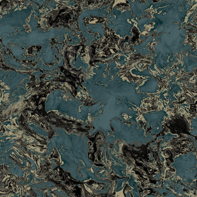 Debona Liquid Marble Teal & Gold Wallpaper 6363 from B&Q