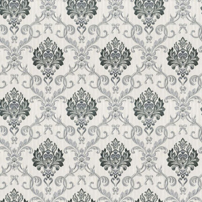 Debona Duplex Classic Metallic Damask Grey / Silver Spongeable Wallpaper 5022 from B&Q
