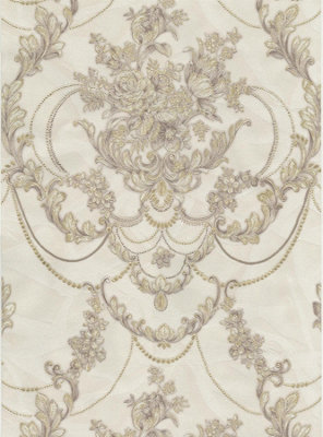 Debona Perla Floral Damask Wallpaper Textured Vinyl Metallic Glitter Gold