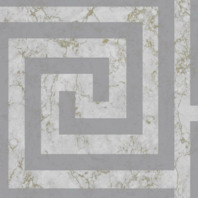 Debona Geometric Greek Key Marble Grey Washable Luxury Wallpaper 4018 from B&Q
