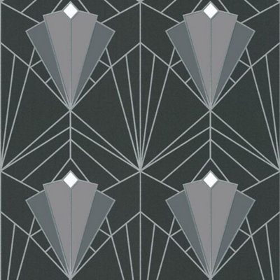 Debona Isadora Art Deco Retro Glitter Textured Black Grey Silver Wallpaper 2494 from B&Q