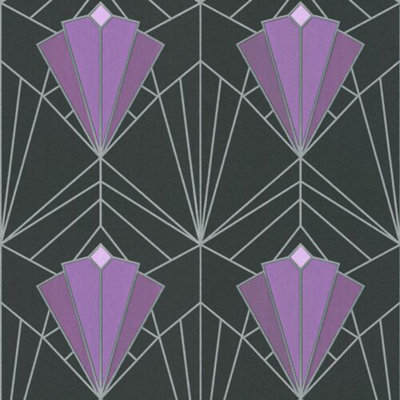 Debona Isadora Art Deco Retro Glitter Texture Black Purple Silver Wallpaper 2495 from B&Q
