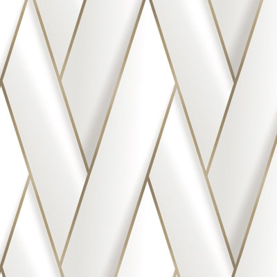 Debona Armando Herringbone Lattice Geometric Motif Geo Metallic Vinyl Wallpaper 2120 White/Gold
