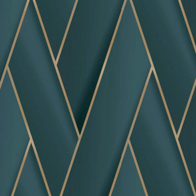 Debona Armando Herringbone Lattice Geometric Motif Geo Metallic Vinyl Wallpaper 2122 Green/Gold