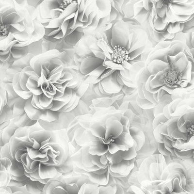 B&Q -  Bloom Silver Wallpaper Floral Rose Glamorous Stylish Feature Wall