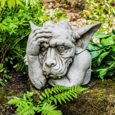 Oakleystone Northern Single Awake Head On Hand Gargoyle Garden Statue from B&Q