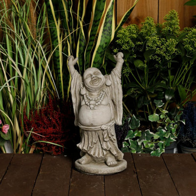 Happy Buddha  Hand Up Small Statue Garden Ornament from B&Q