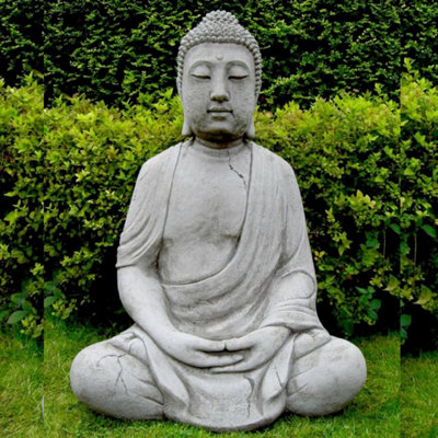 1M High Large Meditating Stone Cast Buddha Statue from B&Q