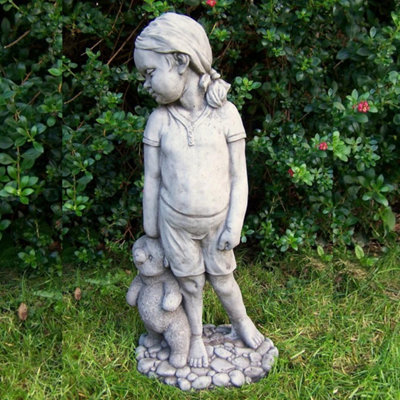 B&Q Little Girl With Teddy Bear Garden Ornament