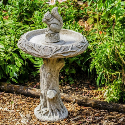 31.5' Tall Stone Cast Garden Birdbath With Squirrel from B&Q